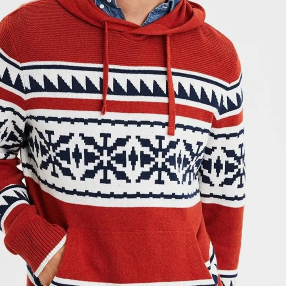 American Eagle Outfitters Burnt Orange and Navy Patterned Sweater SKU#D001